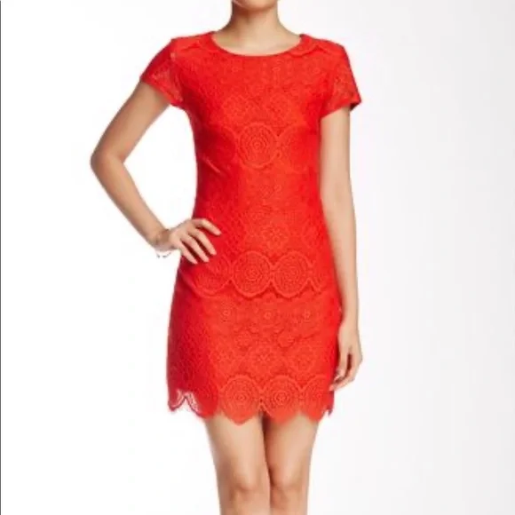 knee length dresses for ladies Sheer Lace Fishtail Gown in Cherry Red - 14 main image 1